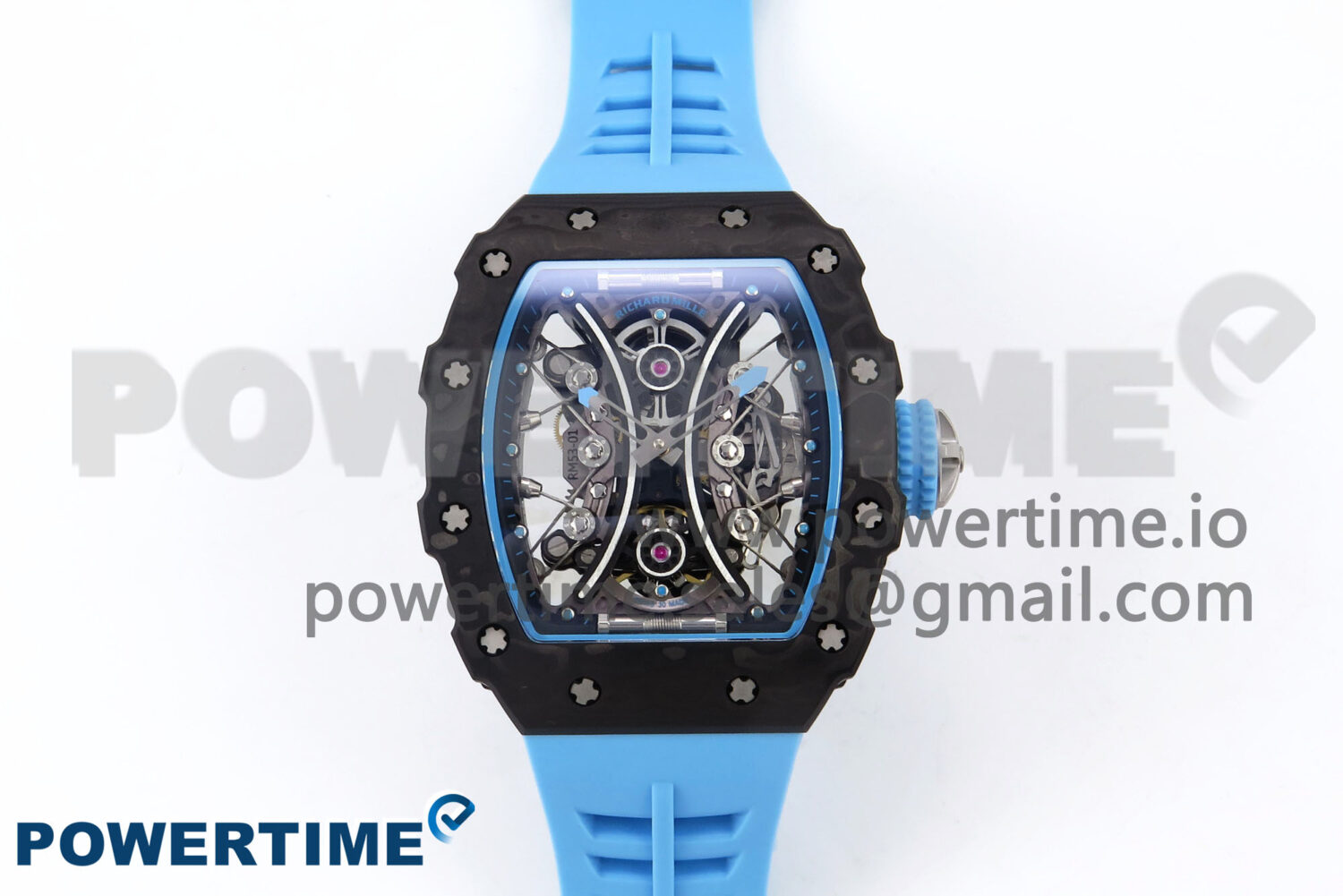 RM053-01 Real Forge Carbon JBF Best Edition Skeleton Dial on Blue Rubber Strap Asian Movement - Image 1