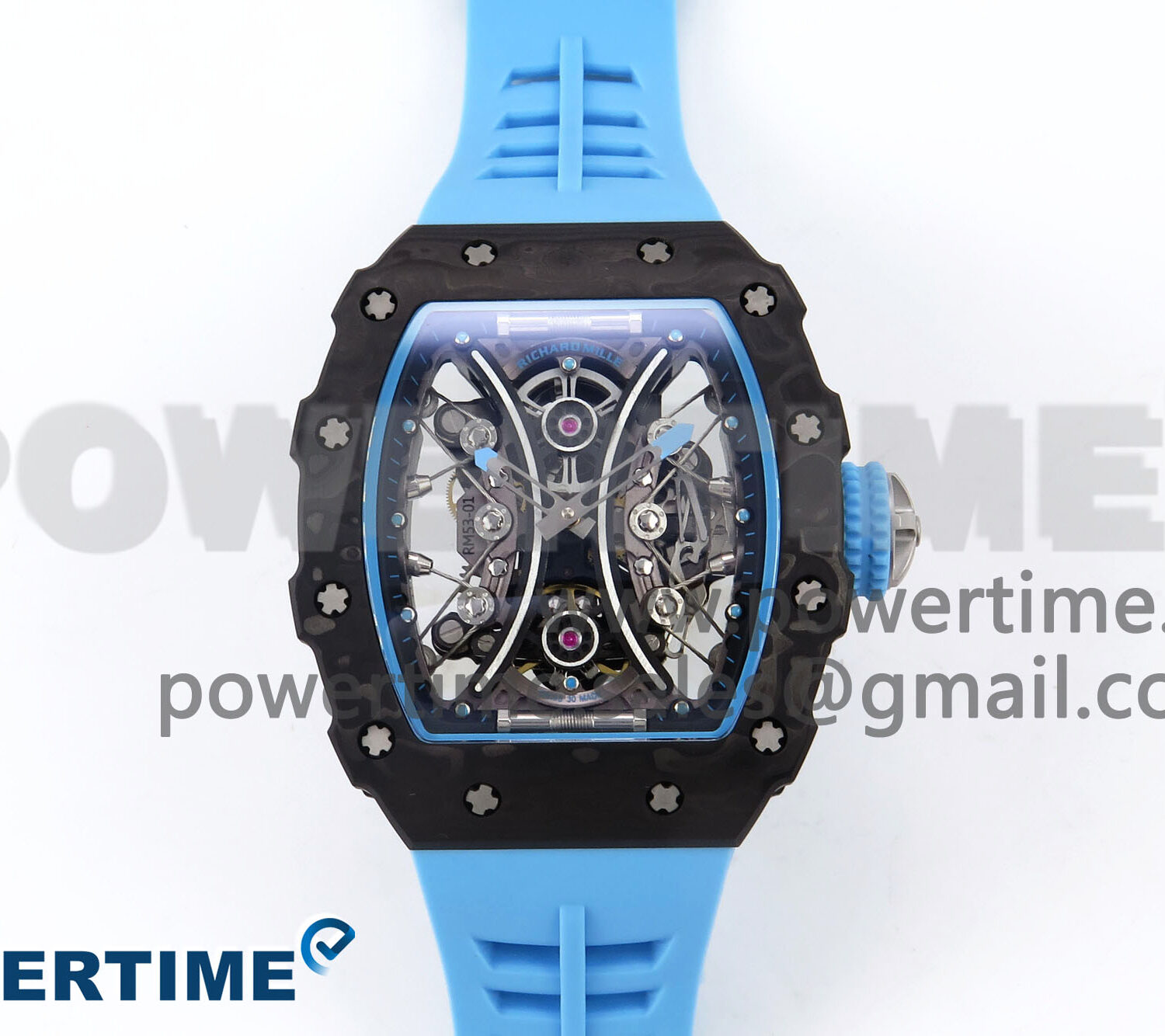RM053-01 Real Forge Carbon JBF Best Edition Skeleton Dial on Blue Rubber Strap Asian Movement