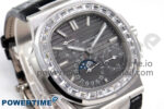 Nautilus 5712 SS PPF 1:1 Best Edition Gray Dial Diamonds Bezel on Black Leather Strap A240 Super Clone V2 - Image 3
