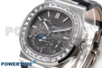 Nautilus 5712 SS PPF 1:1 Best Edition Gray Dial Diamonds Bezel on Black Leather Strap A240 Super Clone V2 - Image 2