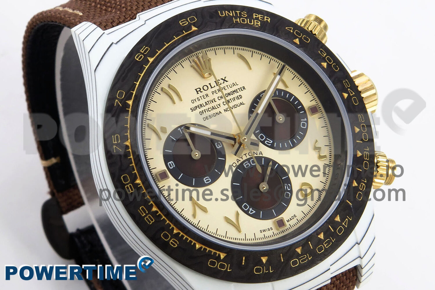 Daytona DIW White Carbon DIWF Best Edition Cream/Brown Dial on Brown Nylon Strap - Image 3
