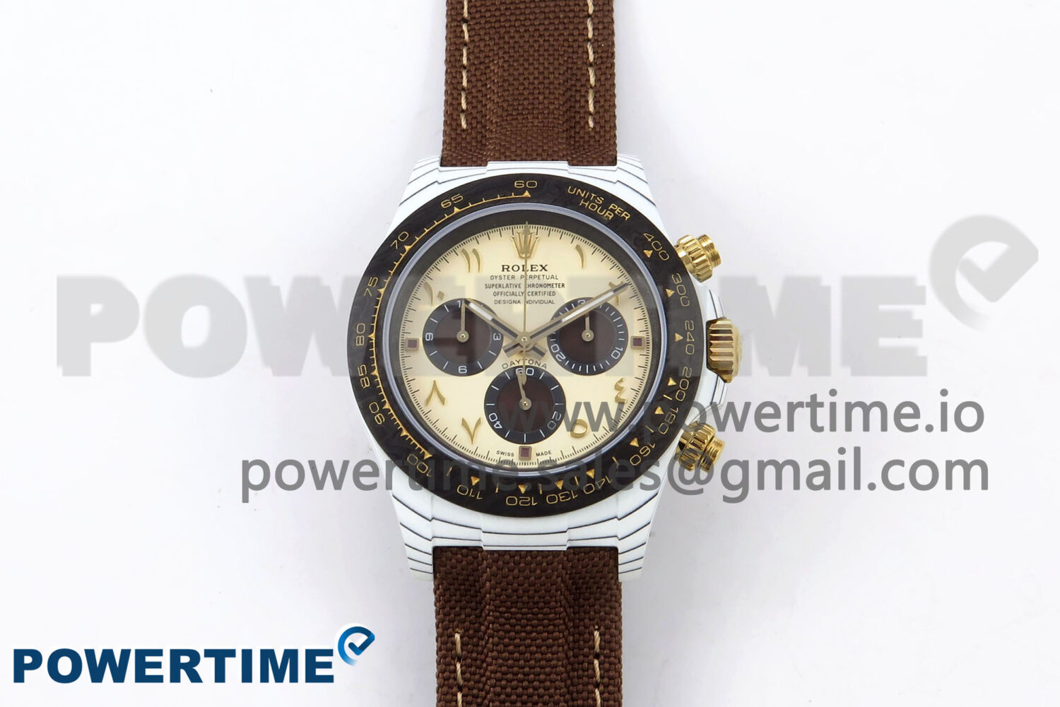 Daytona DIW White Carbon DIWF Best Edition Cream/Brown Dial on Brown Nylon Strap - Image 1