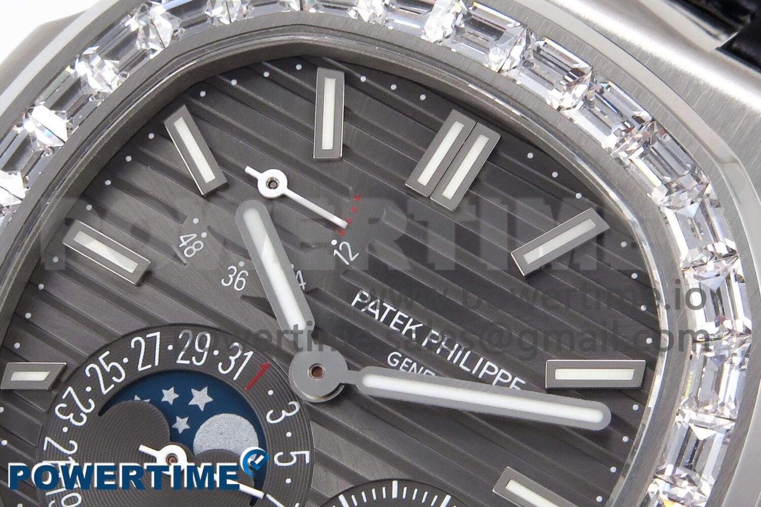 Nautilus 5712 SS PPF 1:1 Best Edition Gray Dial Diamonds Bezel on Black Leather Strap A240 Super Clone V2 - Image 4