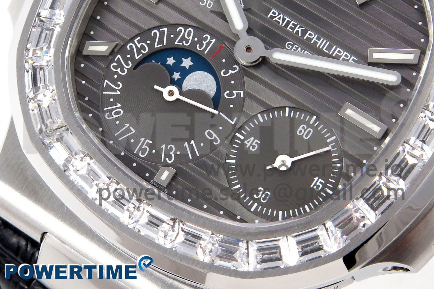 Nautilus 5712 SS PPF 1:1 Best Edition Gray Dial Diamonds Bezel on Black Leather Strap A240 Super Clone V2 - Image 5