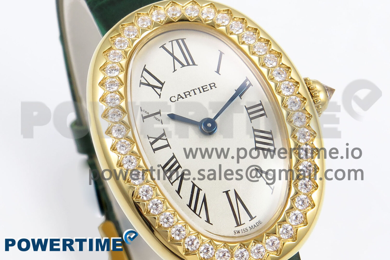Baignoire Watch YG AF 1:1 Best Edition White Dial Diamonds Bezel on Green Croco Strap RONDA Quartz - Image 2