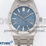 Royal Oak 41mm 15510 “50th Anniversary” SS IPF 1:1 Best Edition Light Blue Textured Dial on SS Bracelet SA4302 Super Clone