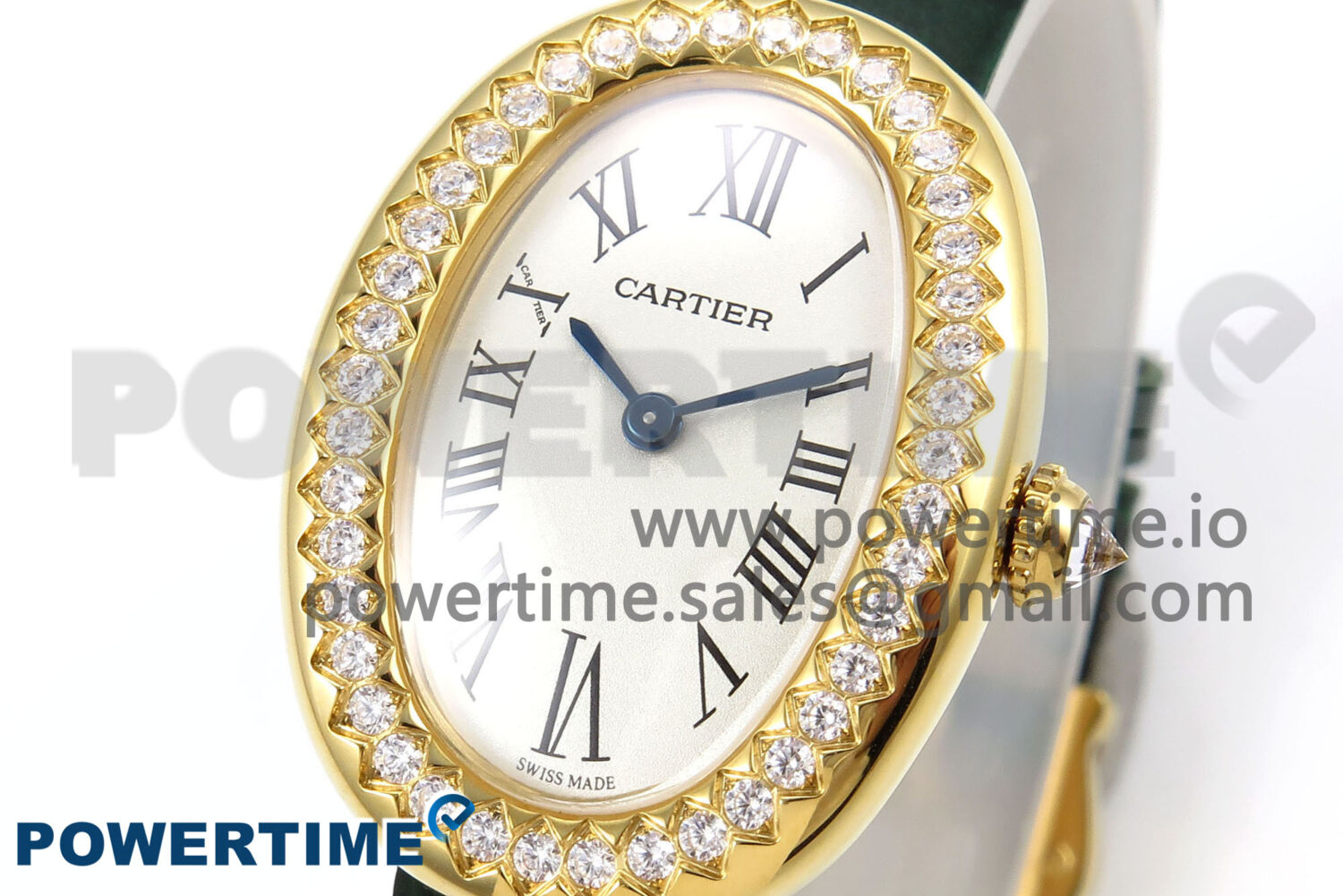 Baignoire Watch YG AF 1:1 Best Edition White Dial Diamonds Bezel on Green Croco Strap RONDA Quartz - Image 3