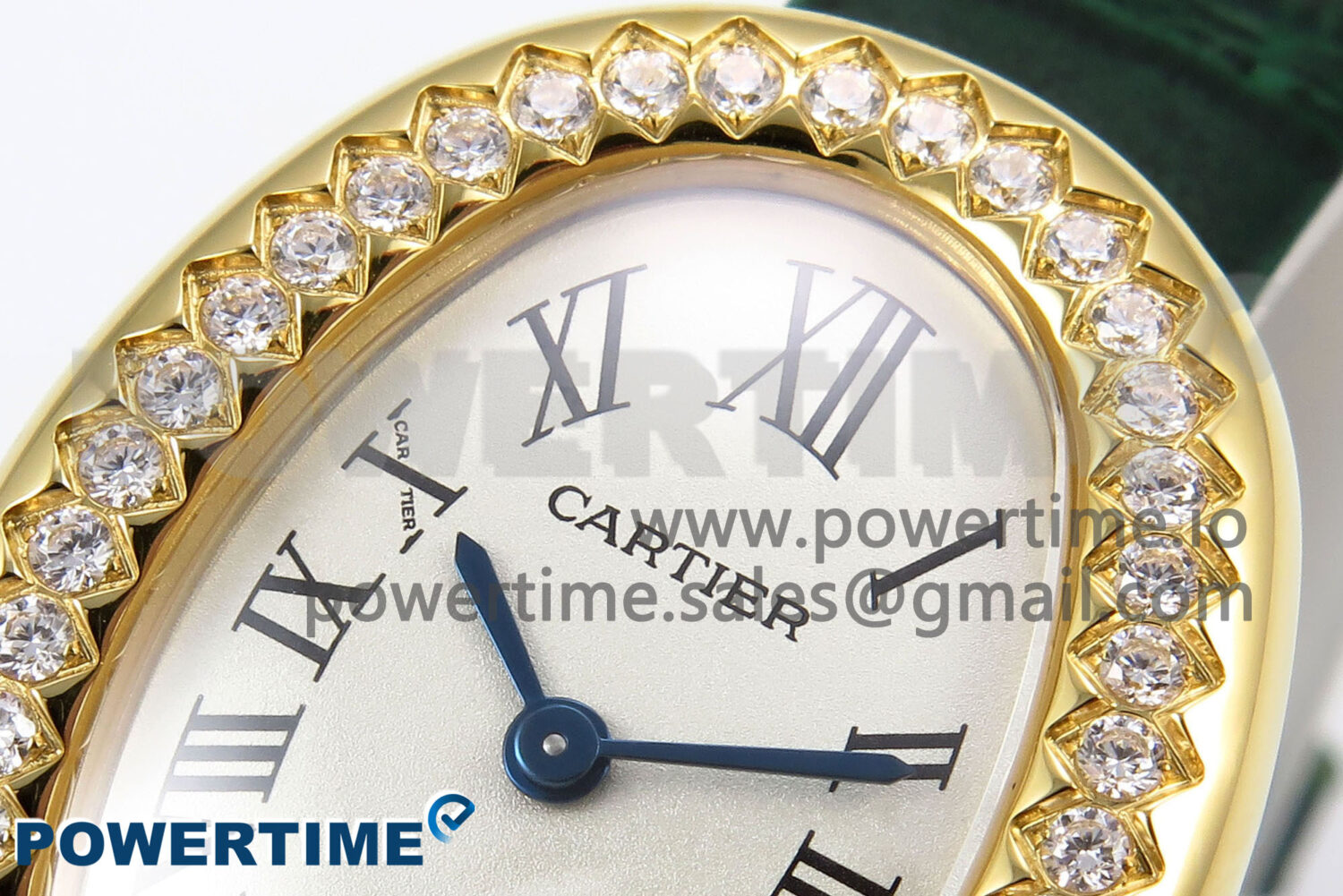 Baignoire Watch YG AF 1:1 Best Edition White Dial Diamonds Bezel on Green Croco Strap RONDA Quartz - Image 4
