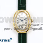 Baignoire Watch YG AF 1:1 Best Edition White Dial Diamonds Bezel on Green Croco Strap RONDA Quartz