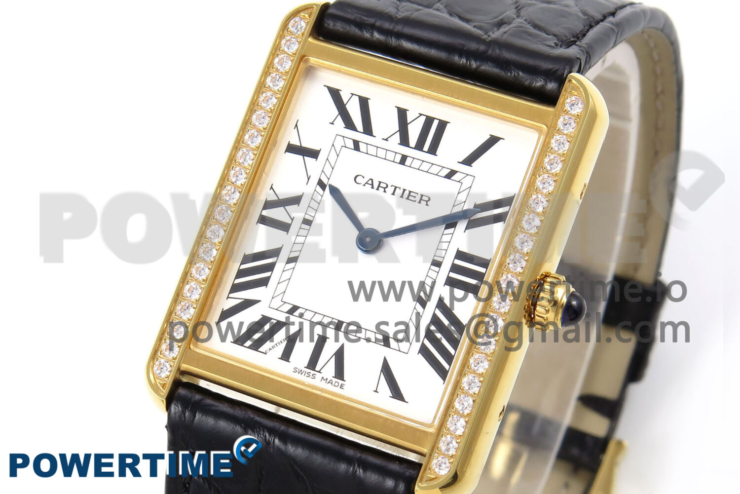 Tank Solo Ladies 28mm YG Diamonds Bezel AF 1:1 Best Edition White Dial on Black Croco Strap Jap Quartz - Image 3