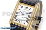 Tank Solo Ladies 28mm YG Diamonds Bezel AF 1:1 Best Edition White Dial on Black Croco Strap Jap Quartz - Image 3