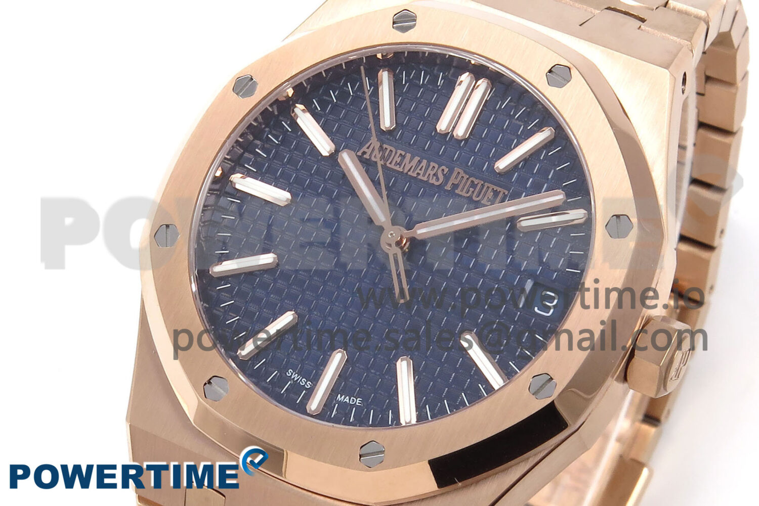 Royal Oak 41mm 15510 “50th Anniversary” RG IPF 1:1 Best Edition Blue Textured Dial on RG Bracelet SA4302 Super Clone - Image 3