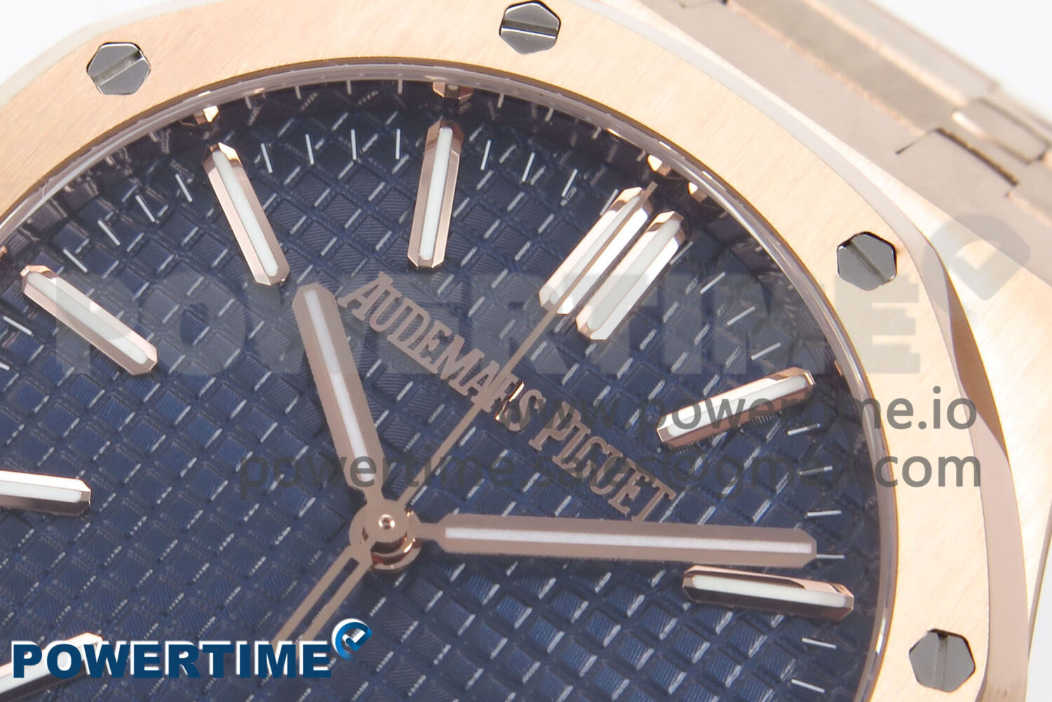 Royal Oak 41mm 15510 “50th Anniversary” RG IPF 1:1 Best Edition Blue Textured Dial on RG Bracelet SA4302 Super Clone - Image 4