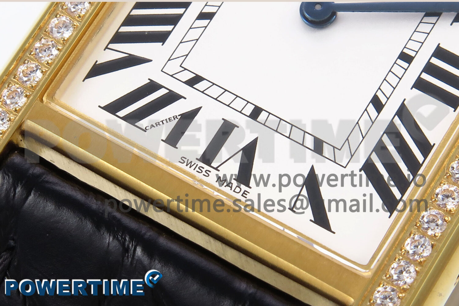 Tank Solo Ladies 28mm YG Diamonds Bezel AF 1:1 Best Edition White Dial on Black Croco Strap Jap Quartz - Image 5