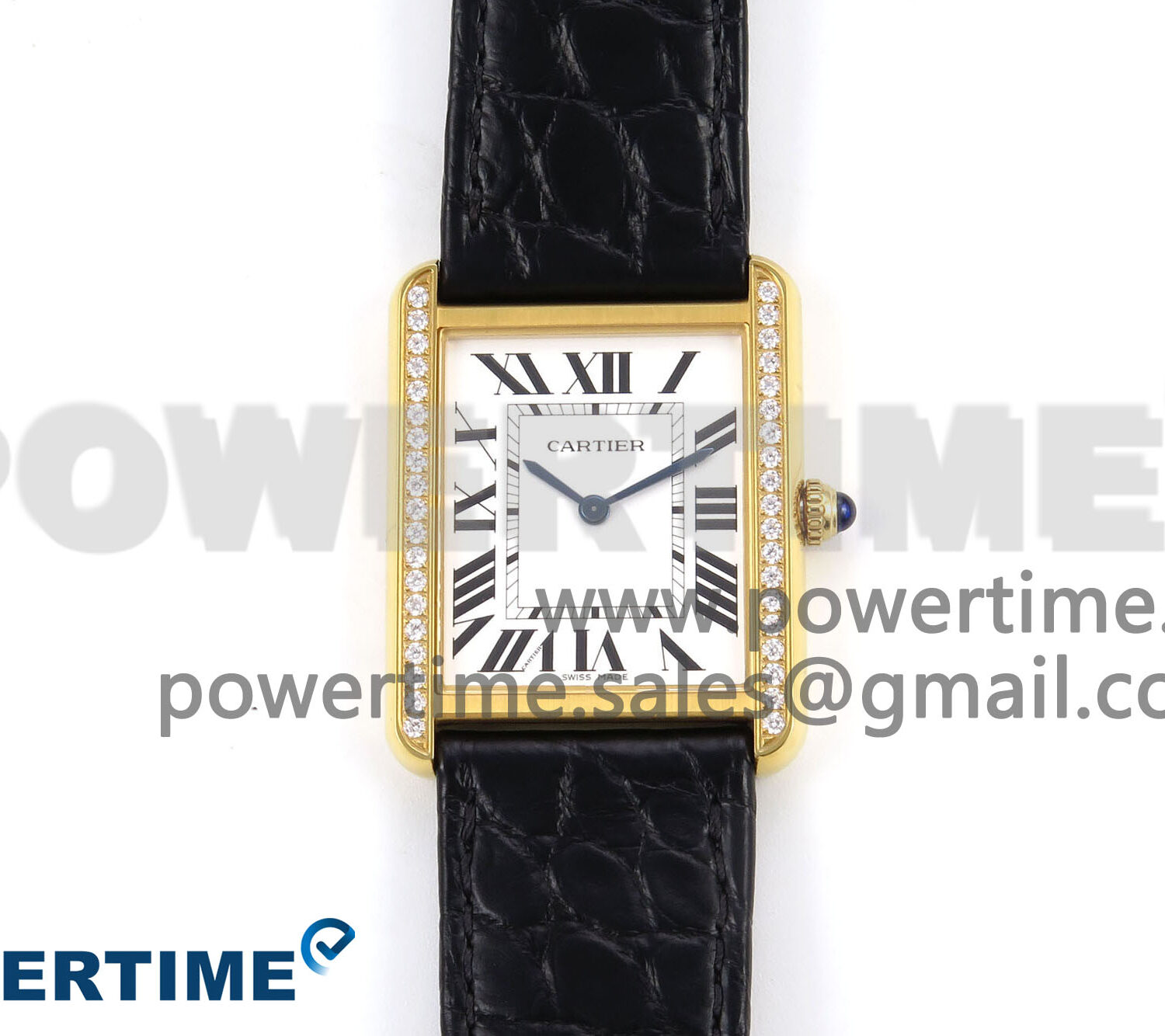 Tank Solo Ladies 28mm YG Diamonds Bezel AF 1:1 Best Edition White Dial on Black Croco Strap Jap Quartz
