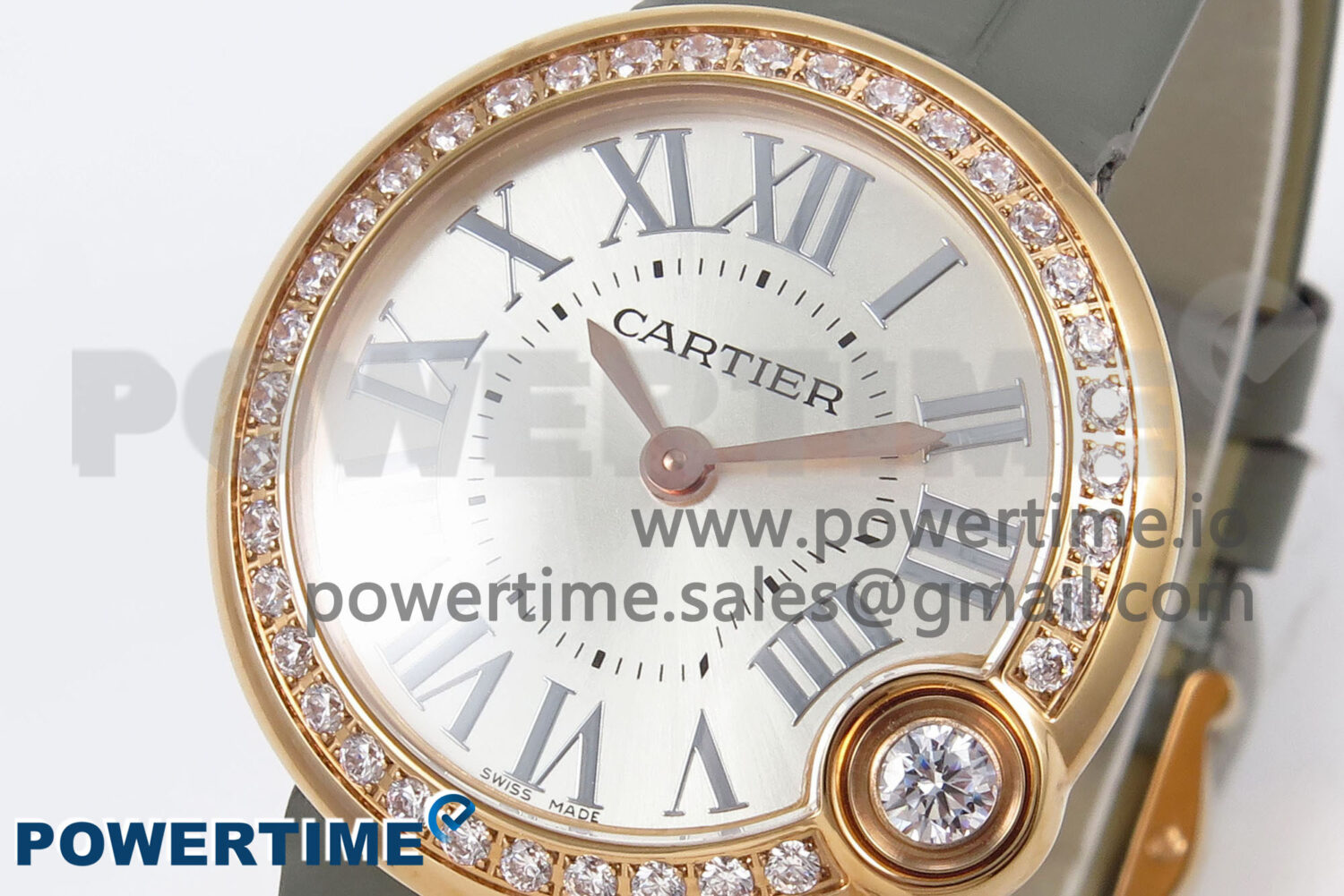 Ballon Blanc 30mm RG AF 1:1 Best Edition Silver Dial Diamonds Bezel on Gray Fabric Strap Ronda Quartz - Image 3
