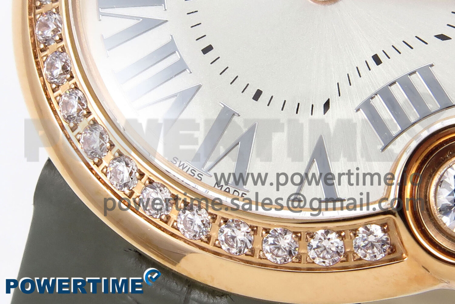 Ballon Blanc 30mm RG AF 1:1 Best Edition Silver Dial Diamonds Bezel on Gray Fabric Strap Ronda Quartz - Image 5