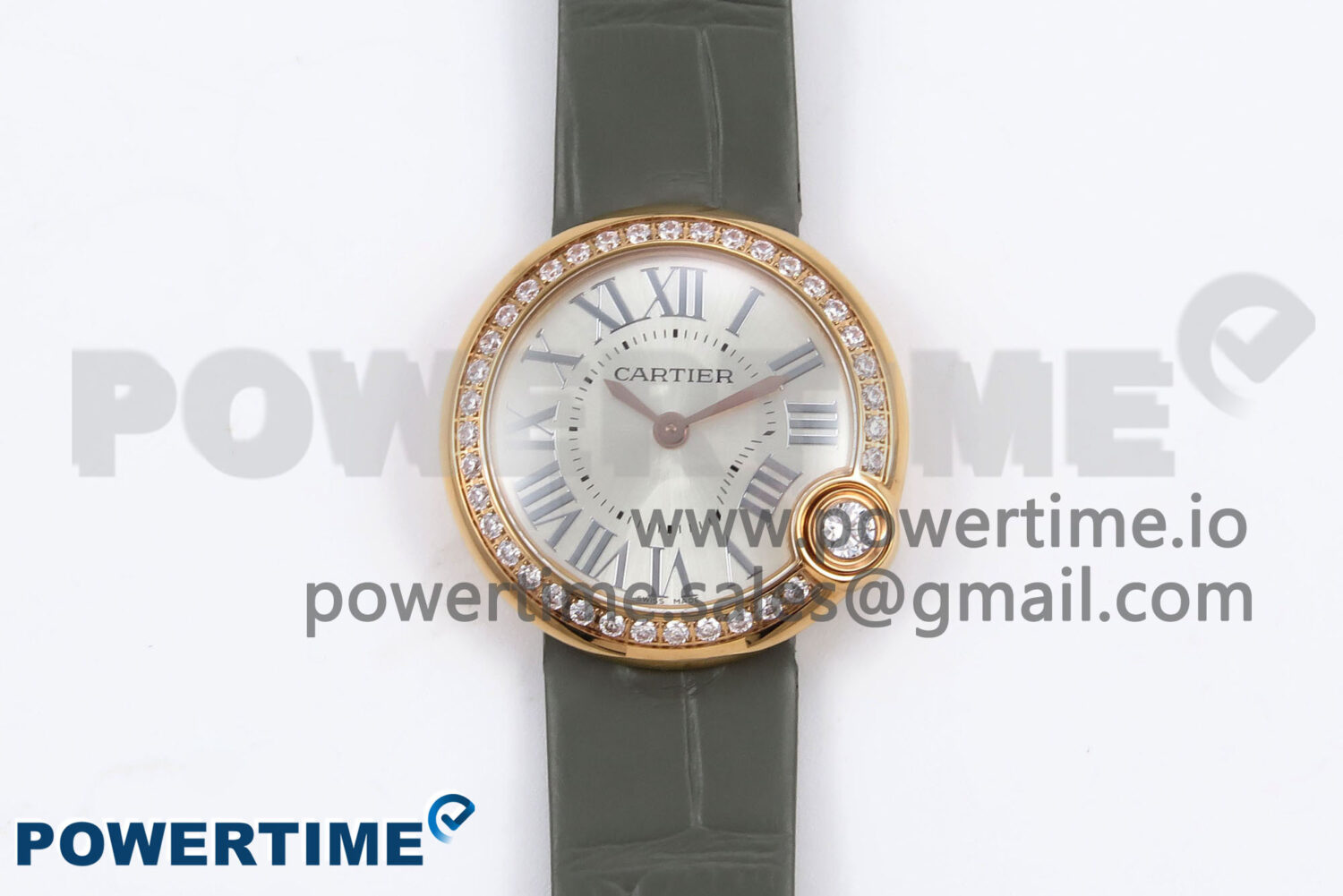Ballon Blanc 30mm RG AF 1:1 Best Edition Silver Dial Diamonds Bezel on Gray Fabric Strap Ronda Quartz - Image 1