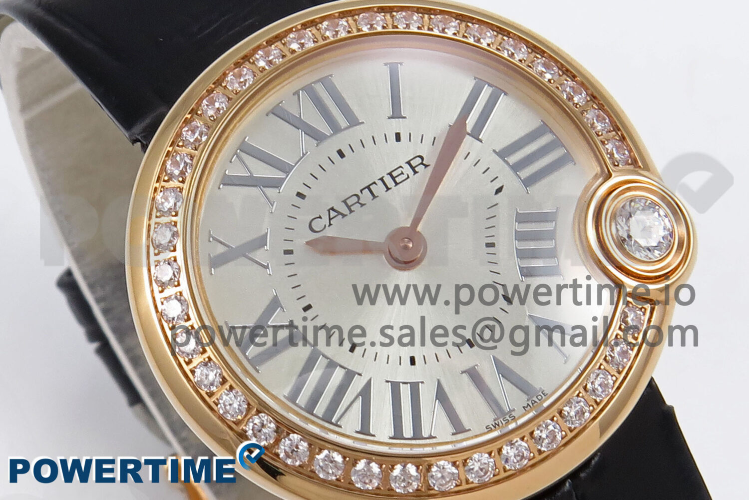 Ballon Blanc 30mm RG AF 1:1 Best Edition Silver Dial Diamonds Bezel on Black Fabric Strap Ronda Quartz - Image 3