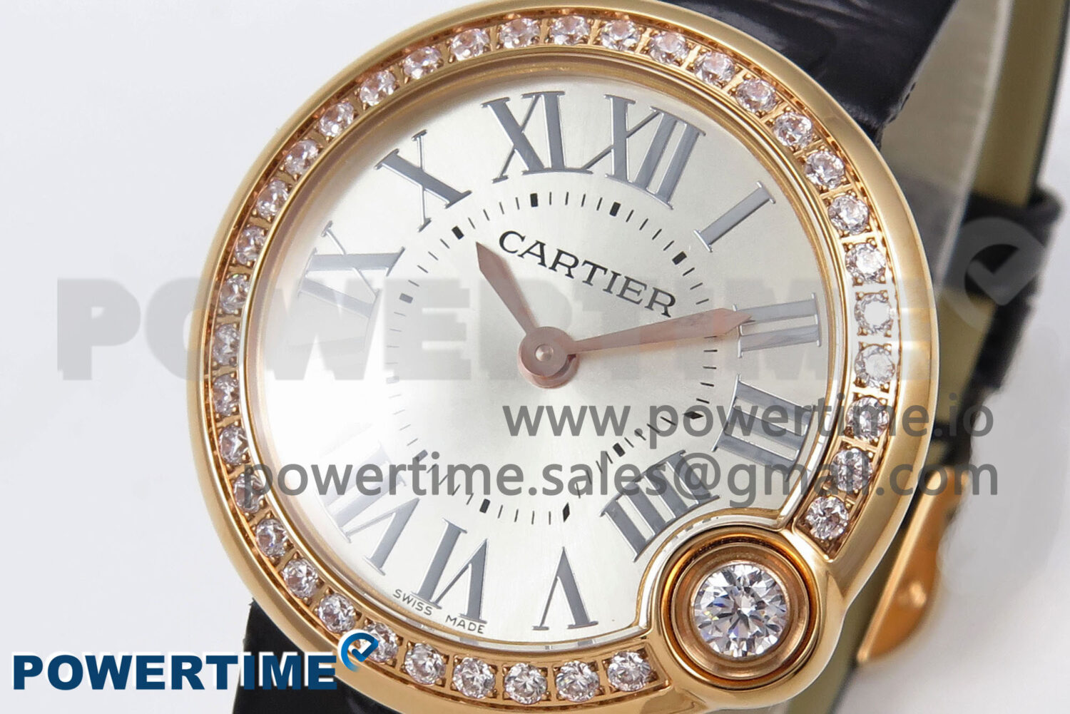 Ballon Blanc 30mm RG AF 1:1 Best Edition Silver Dial Diamonds Bezel on Black Fabric Strap Ronda Quartz - Image 2
