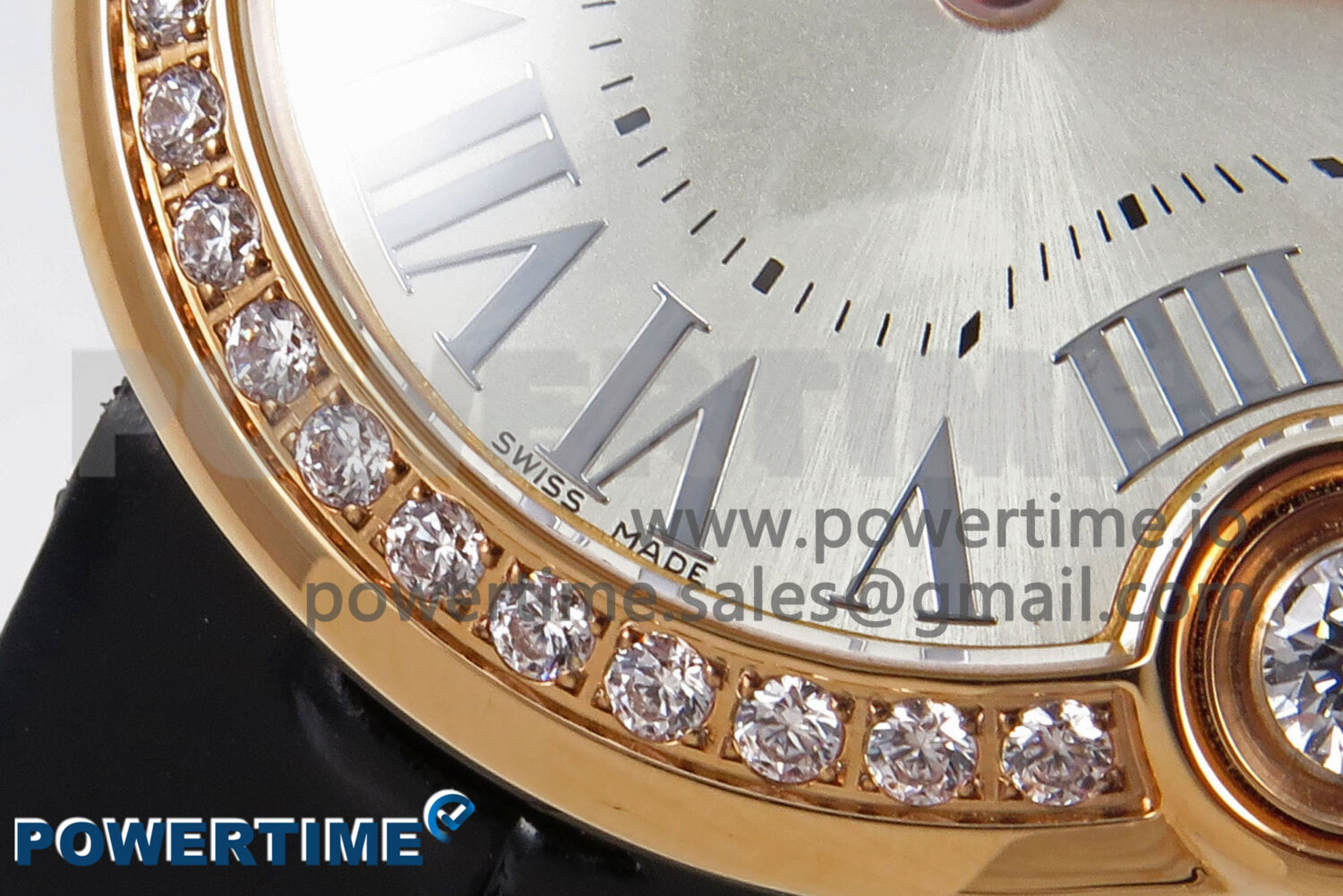 Ballon Blanc 30mm RG AF 1:1 Best Edition Silver Dial Diamonds Bezel on Black Fabric Strap Ronda Quartz - Image 5
