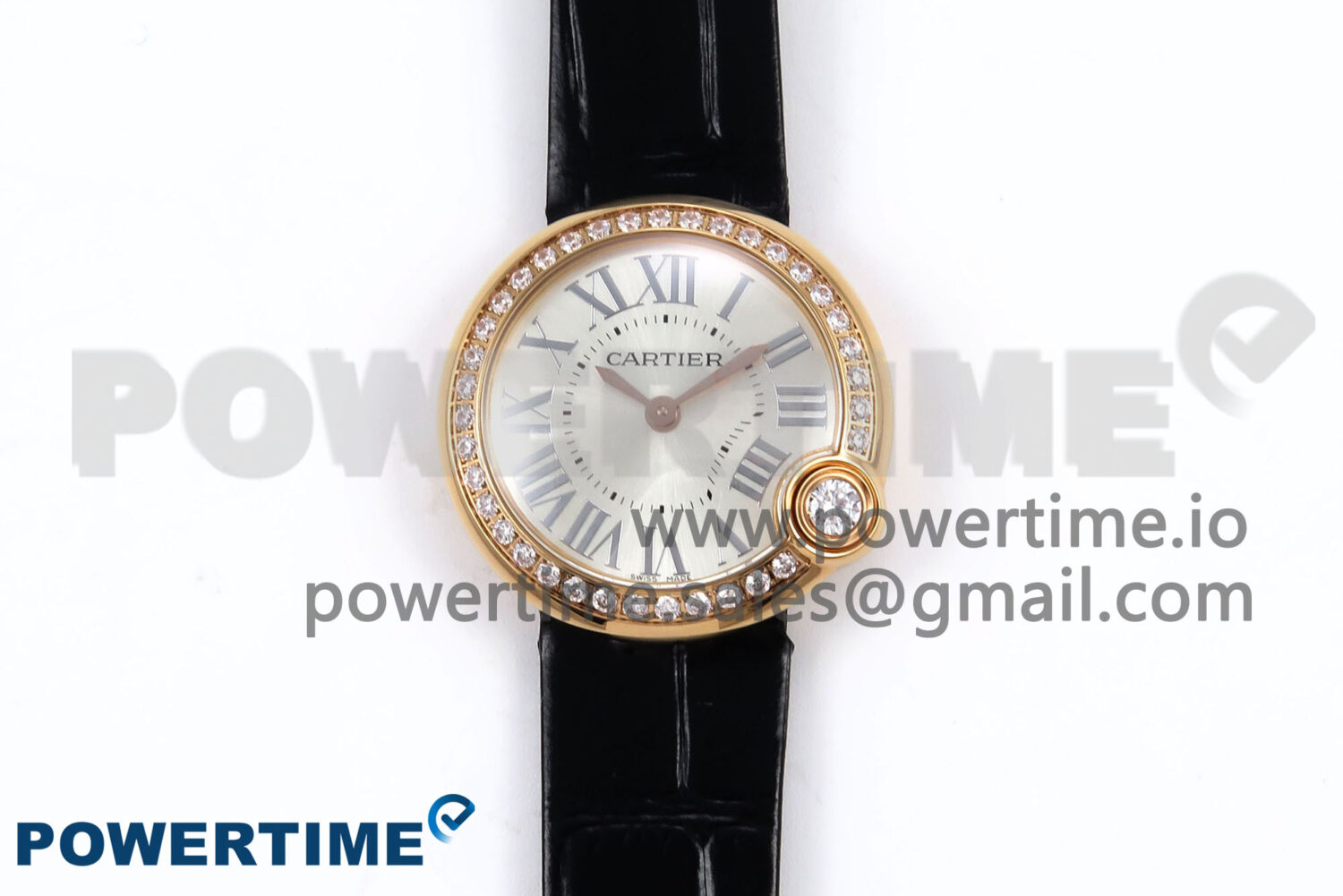 Ballon Blanc 30mm RG AF 1:1 Best Edition Silver Dial Diamonds Bezel on Black Fabric Strap Ronda Quartz - Image 1