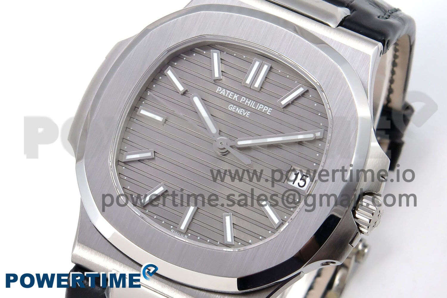 Nautilus 5711 SS 3KF 1:1 Best Edition Gray Textured Dial on Black Leather Strap A324 Super Clone V2 - Image 2