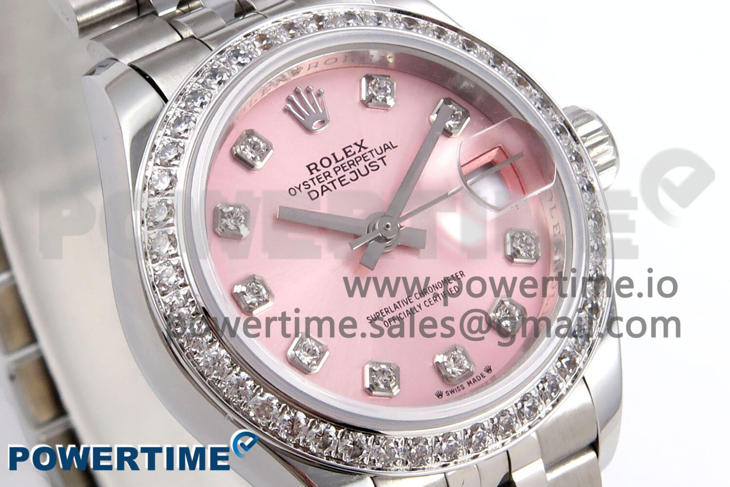 DateJust 28 SS GMF 1:1 Best Edition Pink Dial Diamonds Bezel on SS President Bracelet A2671 - Image 2