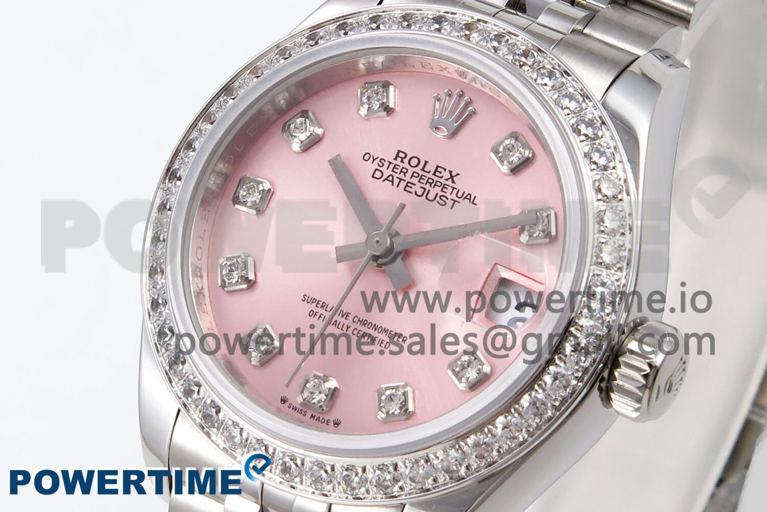 DateJust 28 SS GMF 1:1 Best Edition Pink Dial Diamonds Bezel on SS President Bracelet A2671 - Image 3