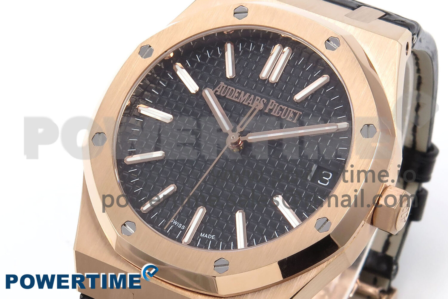 Royal Oak 41mm 15510 “50th Anniversary” RG IPF 1:1 Best Edition Black Textured Dial on Black Leather Strap SA4302 Super Clone - Image 3