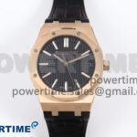 Royal Oak 41mm 15510 “50th Anniversary” RG IPF 1:1 Best Edition Black Textured Dial on Black Leather Strap SA4302 Super Clone