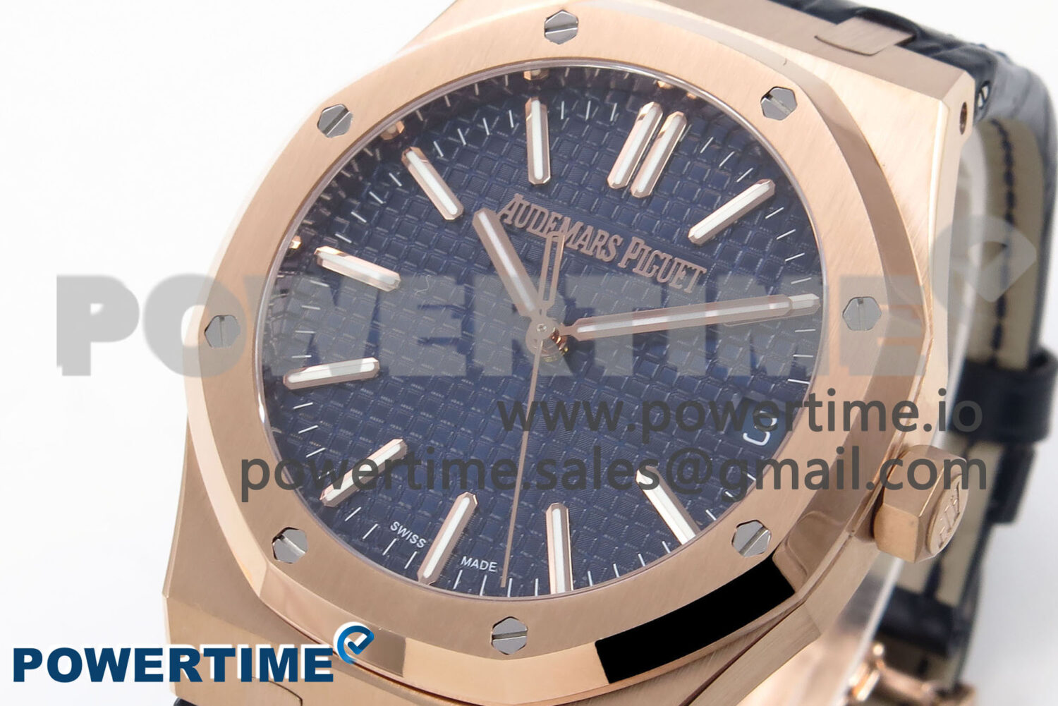 Royal Oak 41mm 15510 “50th Anniversary” RG IPF 1:1 Best Edition Blue Textured Dial on Blue Leather Strap SA4302 Super Clone - Image 3