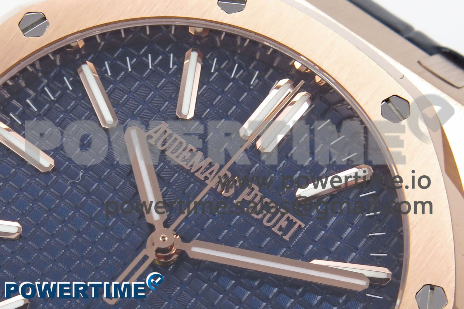 Royal Oak 41mm 15510 “50th Anniversary” RG IPF 1:1 Best Edition Blue Textured Dial on Blue Leather Strap SA4302 Super Clone - Image 4