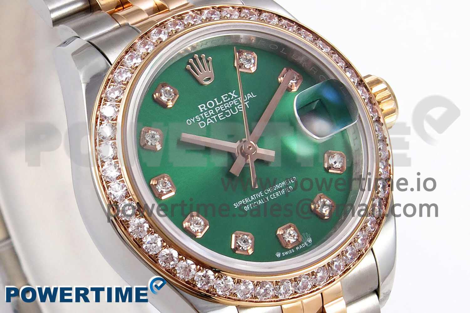 DateJust 28 SS/RG GMF 1:1 Best Edition Green Dial Diamonds Bezel on SS/RG President Bracelet A2671 - Image 2