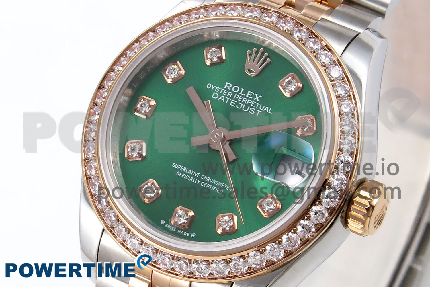 DateJust 28 SS/RG GMF 1:1 Best Edition Green Dial Diamonds Bezel on SS/RG President Bracelet A2671 - Image 3