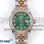 DateJust 28 SS/RG GMF 1:1 Best Edition Green Dial Diamonds Bezel on SS/RG President Bracelet A2671