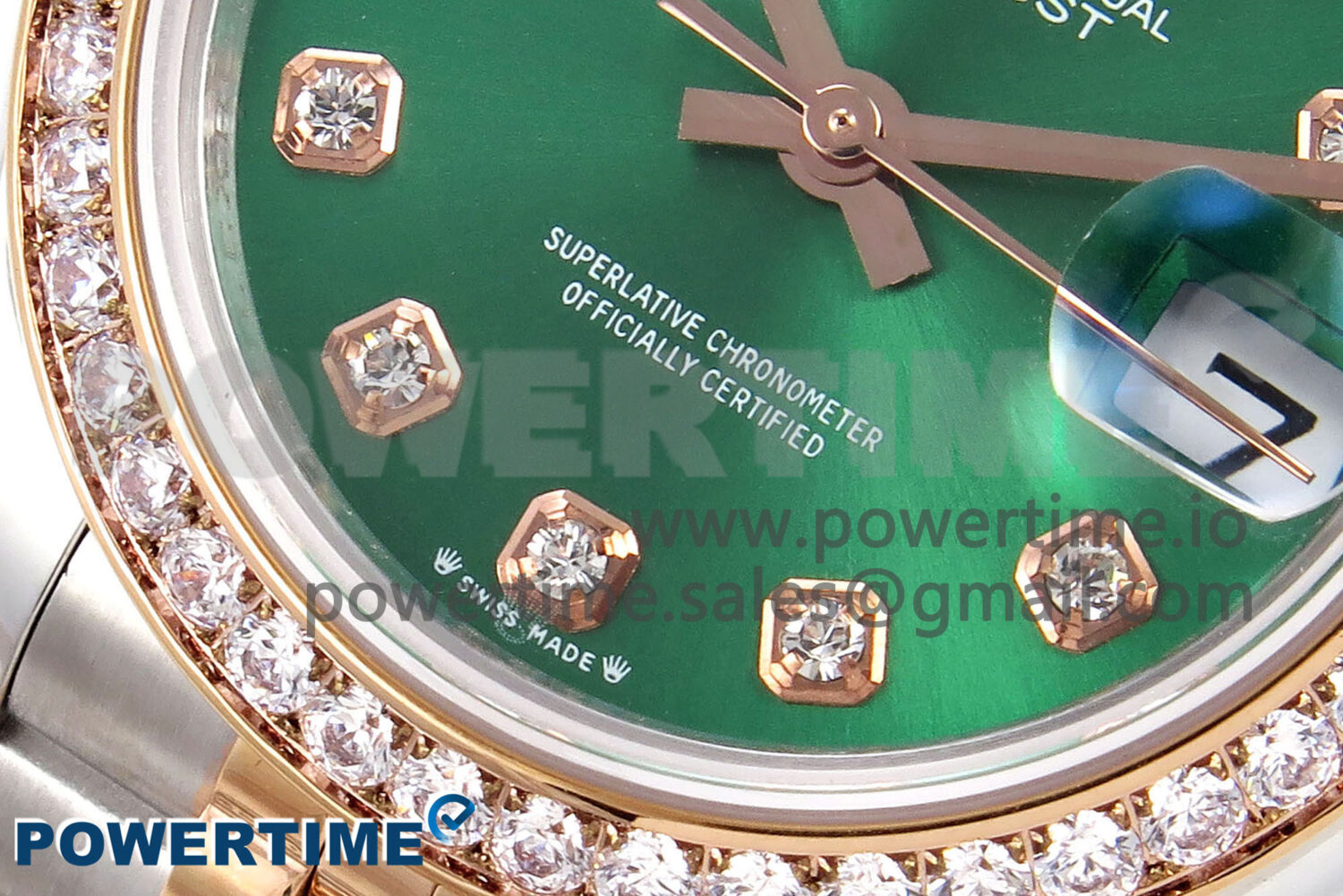 DateJust 28 SS/RG GMF 1:1 Best Edition Green Dial Diamonds Bezel on SS/RG President Bracelet A2671 - Image 4