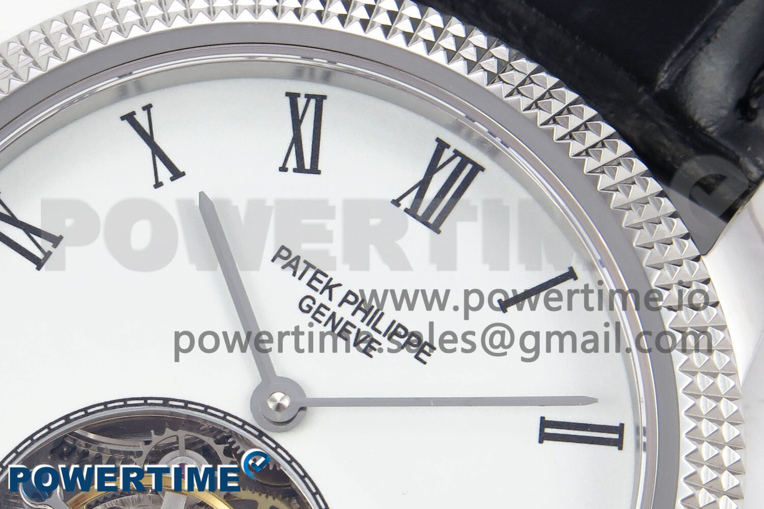 PP Tourbillon SS Texuted Bezel RMSF Edition White Dial on Black Leather Strap - Image 4