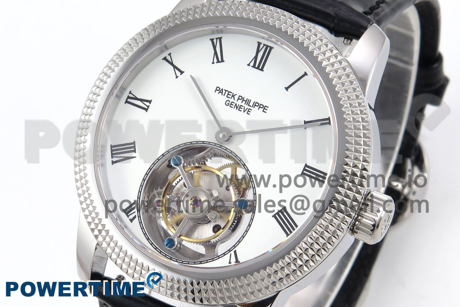 PP Tourbillon SS Texuted Bezel RMSF Edition White Dial on Black Leather Strap - Image 3