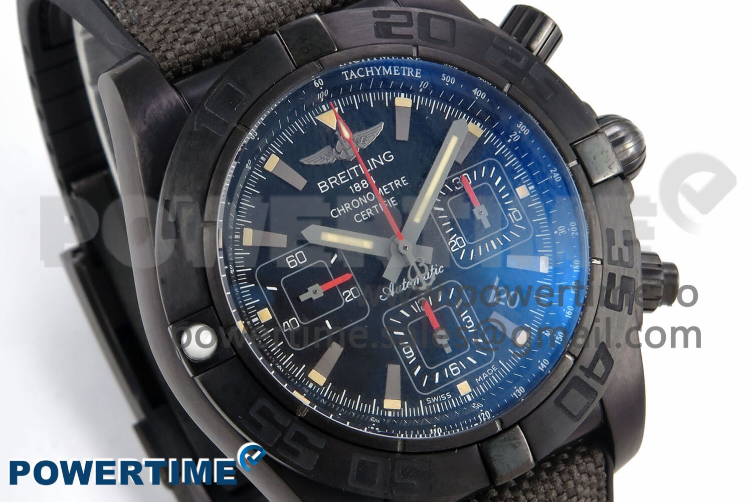 Chronomat 44 Blacksteel APSF 1:1 Best Edition Black Dial on Gray Nylon Strap A7750 - Image 2