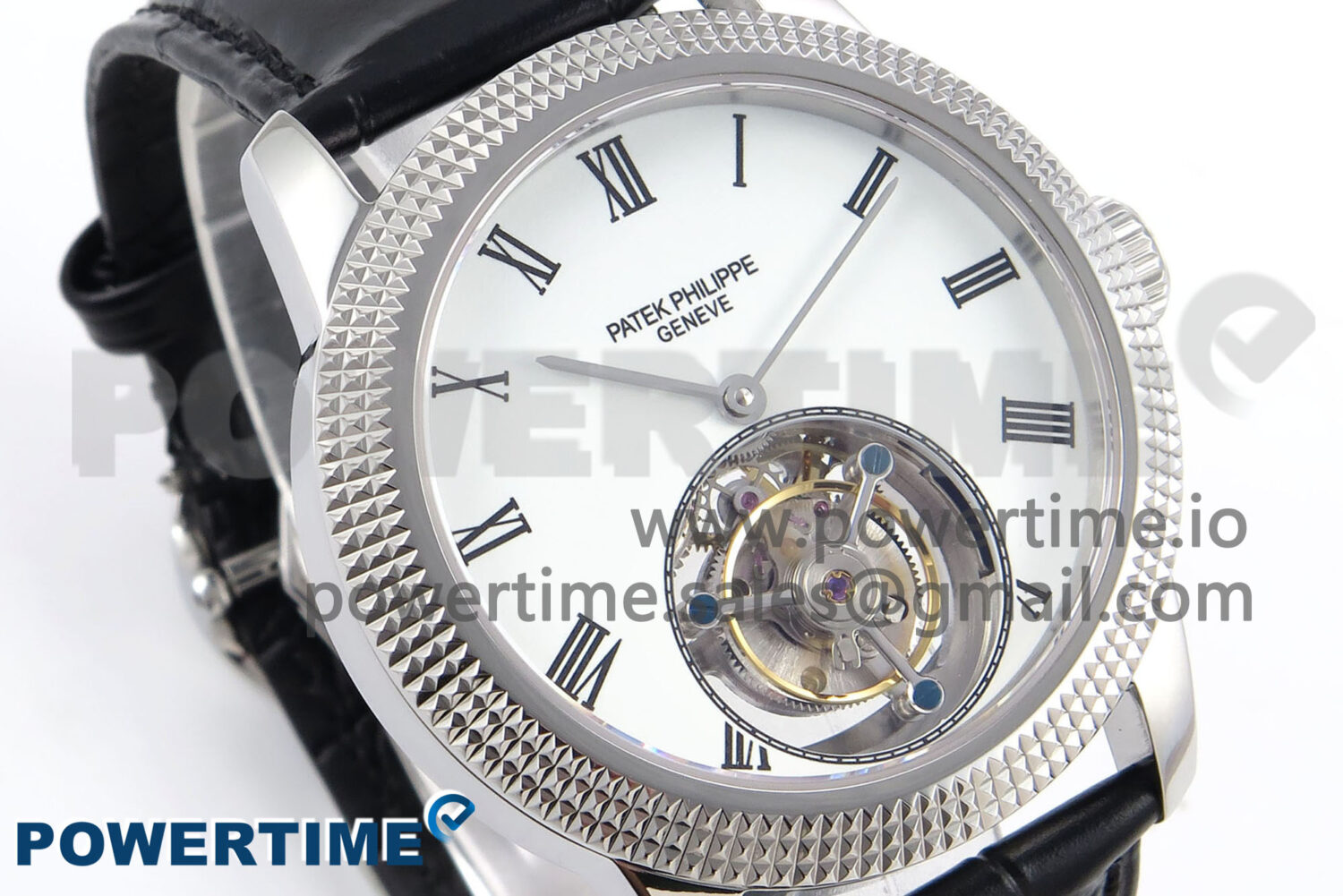 PP Tourbillon SS Texuted Bezel RMSF Edition White Dial on Black Leather Strap - Image 2
