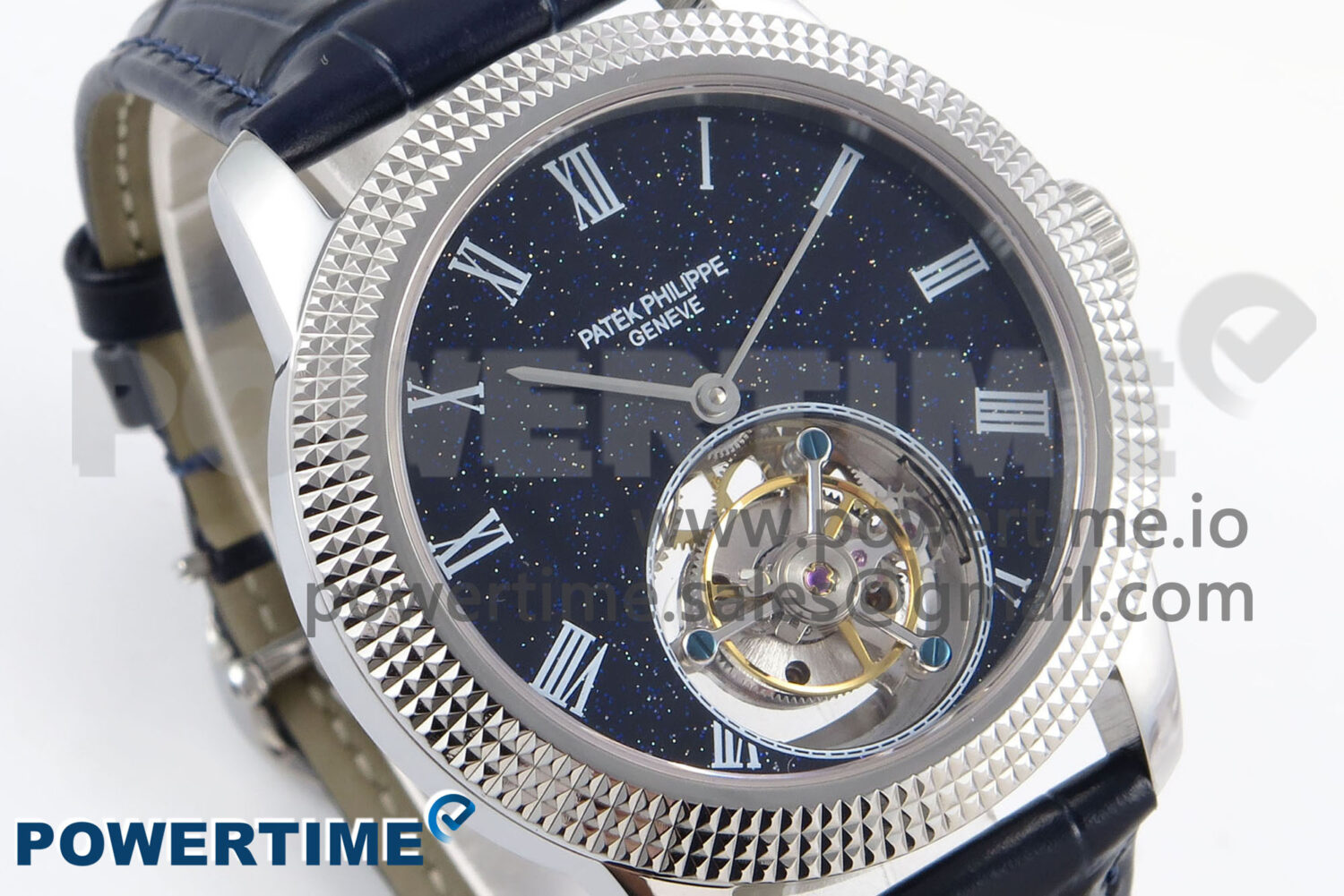PP Tourbillon SS Texuted Bezel RMSF Edition Black Starry Dial on Blue Leather Strap - Image 2