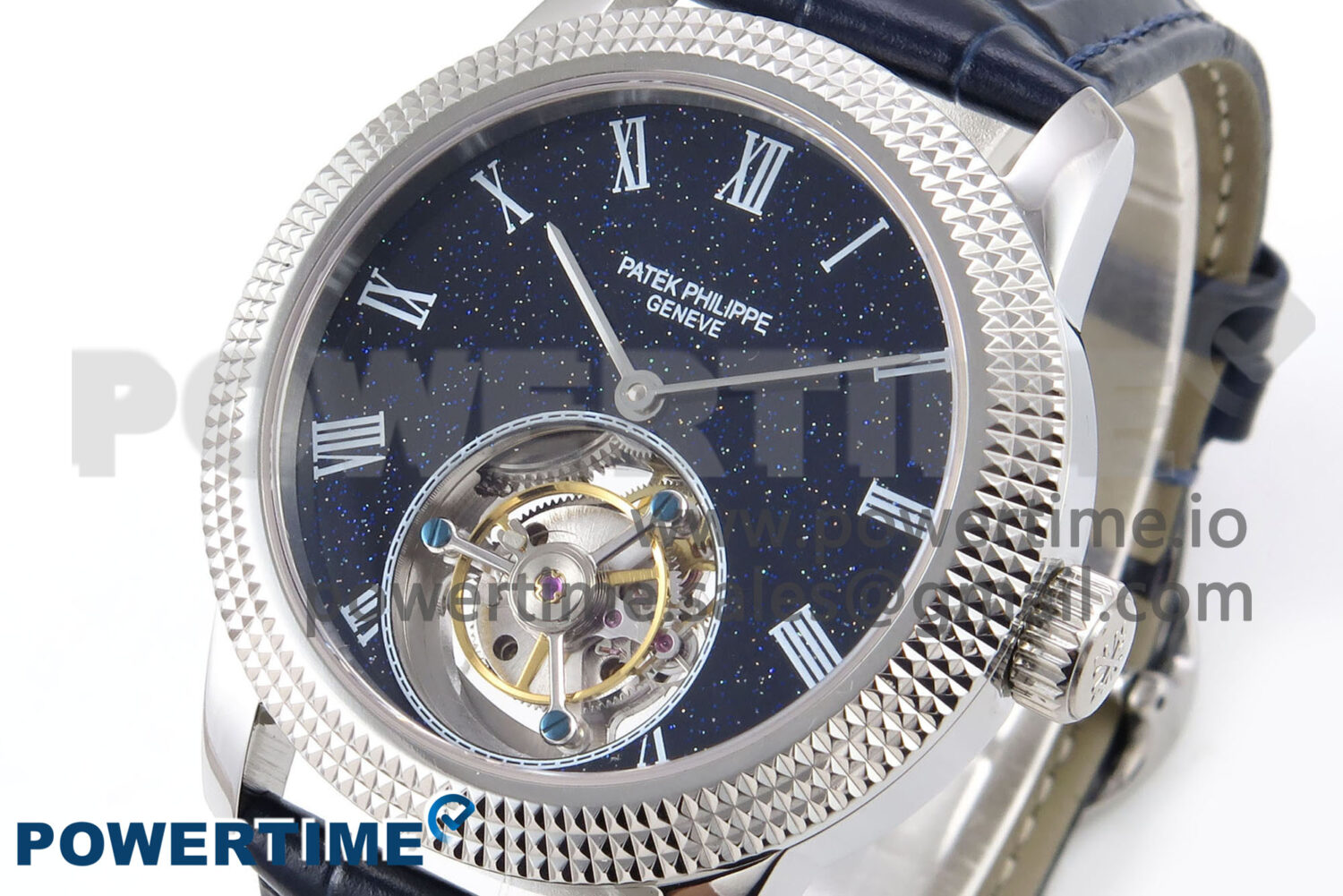 PP Tourbillon SS Texuted Bezel RMSF Edition Black Starry Dial on Blue Leather Strap - Image 3