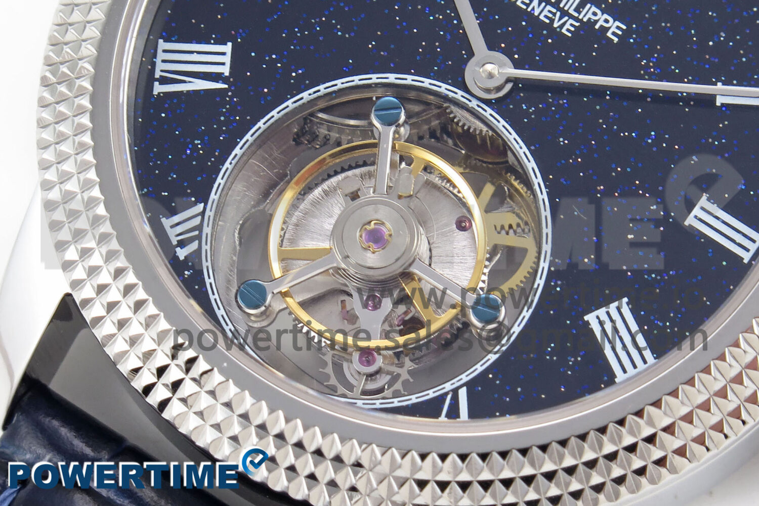 PP Tourbillon SS Texuted Bezel RMSF Edition Black Starry Dial on Blue Leather Strap - Image 5