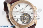 PP Tourbillon RG Texuted Bezel RMSF Edition White Dial on Brown Leather Strap - Image 2