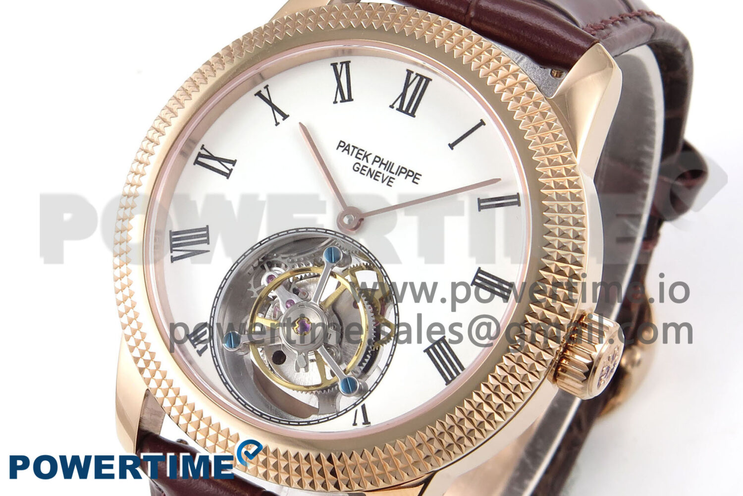 PP Tourbillon RG Texuted Bezel RMSF Edition White Dial on Brown Leather Strap - Image 3