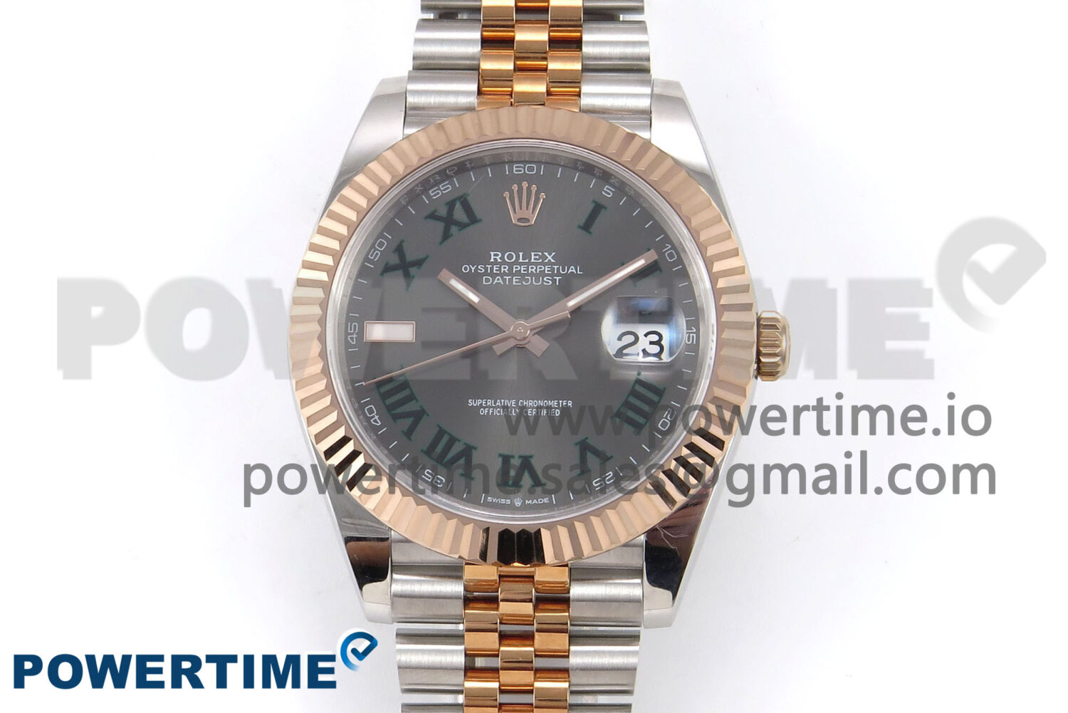 DateJust 41 126331 EWEF 1:1 Best Edition Gray Dial Green Roman Marker on SS/RG Jubilee Bracelet A3235 - Image 1