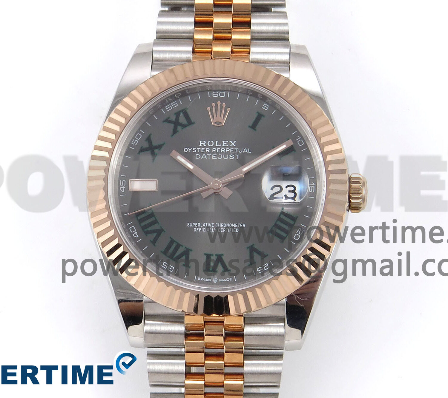 DateJust 41 126331 EWEF 1:1 Best Edition Gray Dial Green Roman Marker on SS/RG Jubilee Bracelet A3235