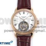 PP Tourbillon RG Texuted Bezel RMSF Edition White Dial on Brown Leather Strap