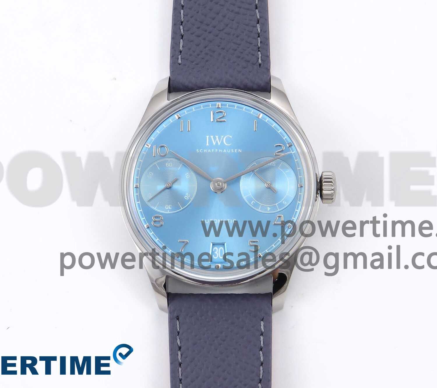 Portugieser Automatic SS IW501708 APSF 1:1 Best Edition Light Blue Dial on Gray Leather Strap A52011
